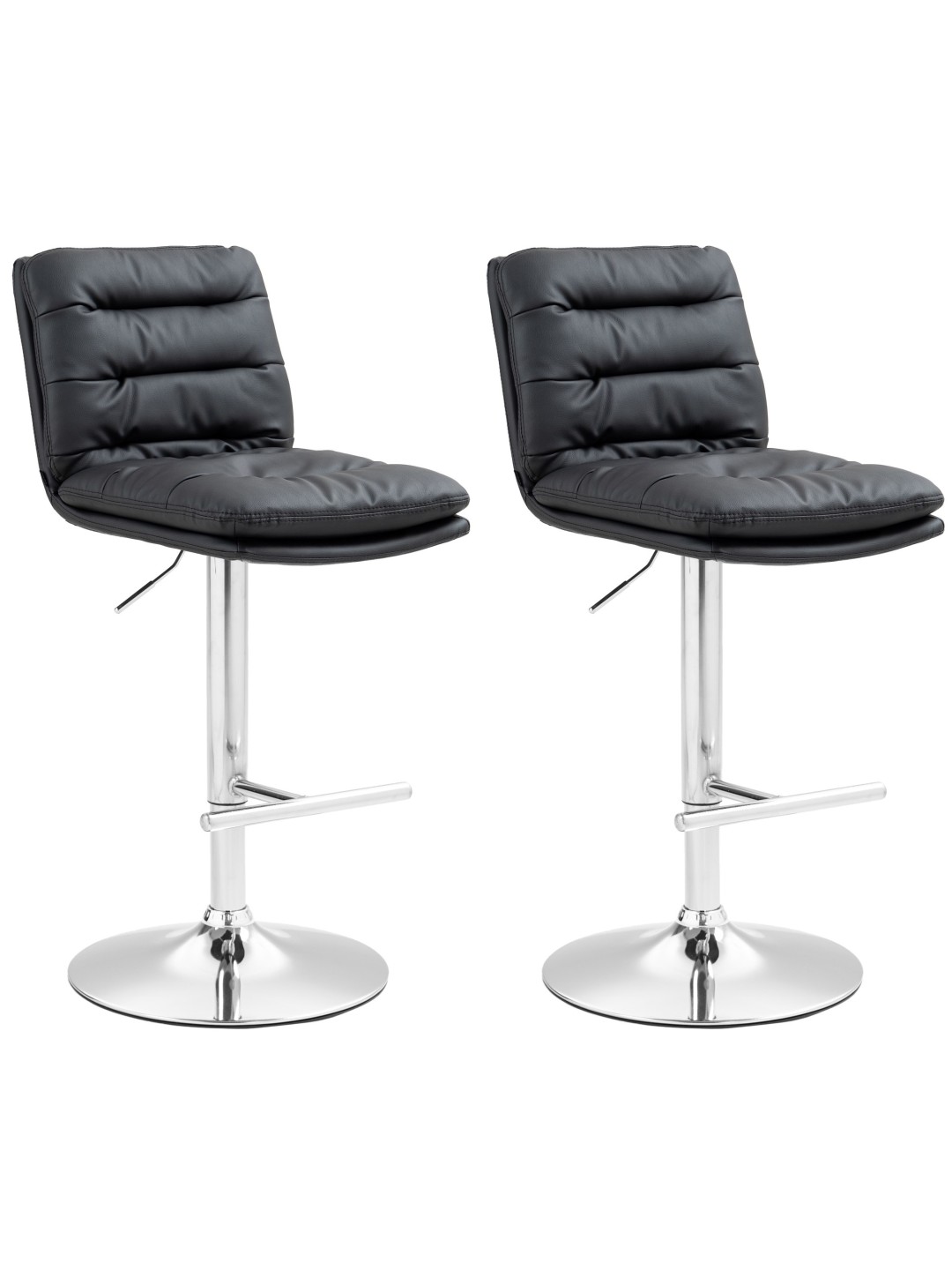Lot de 2 tabourets de bar Damar simili cuir chromé, noir