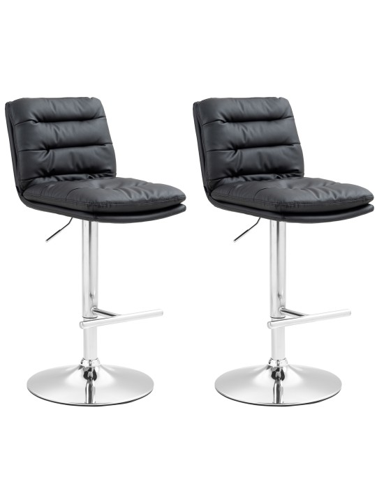 Lot de 2 tabourets de bar Damar simili cuir chromé, noir Lot de 2 tabourets de bar Damar simili cuir chromé, noir