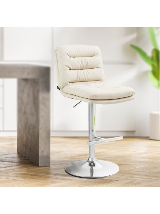 Lot de 2 tabourets de bar Damar simili cuir chromé, crème Lot de 2 tabourets de bar Damar simili cuir chromé, crème