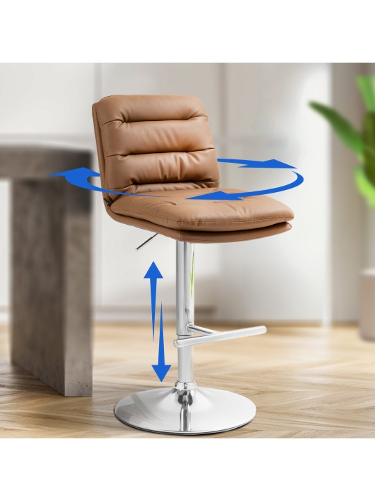 Lot de 2 tabourets de bar Damar simili cuir chromé, brun clair Lot de 2 tabourets de bar Damar simili cuir chromé, brun clair