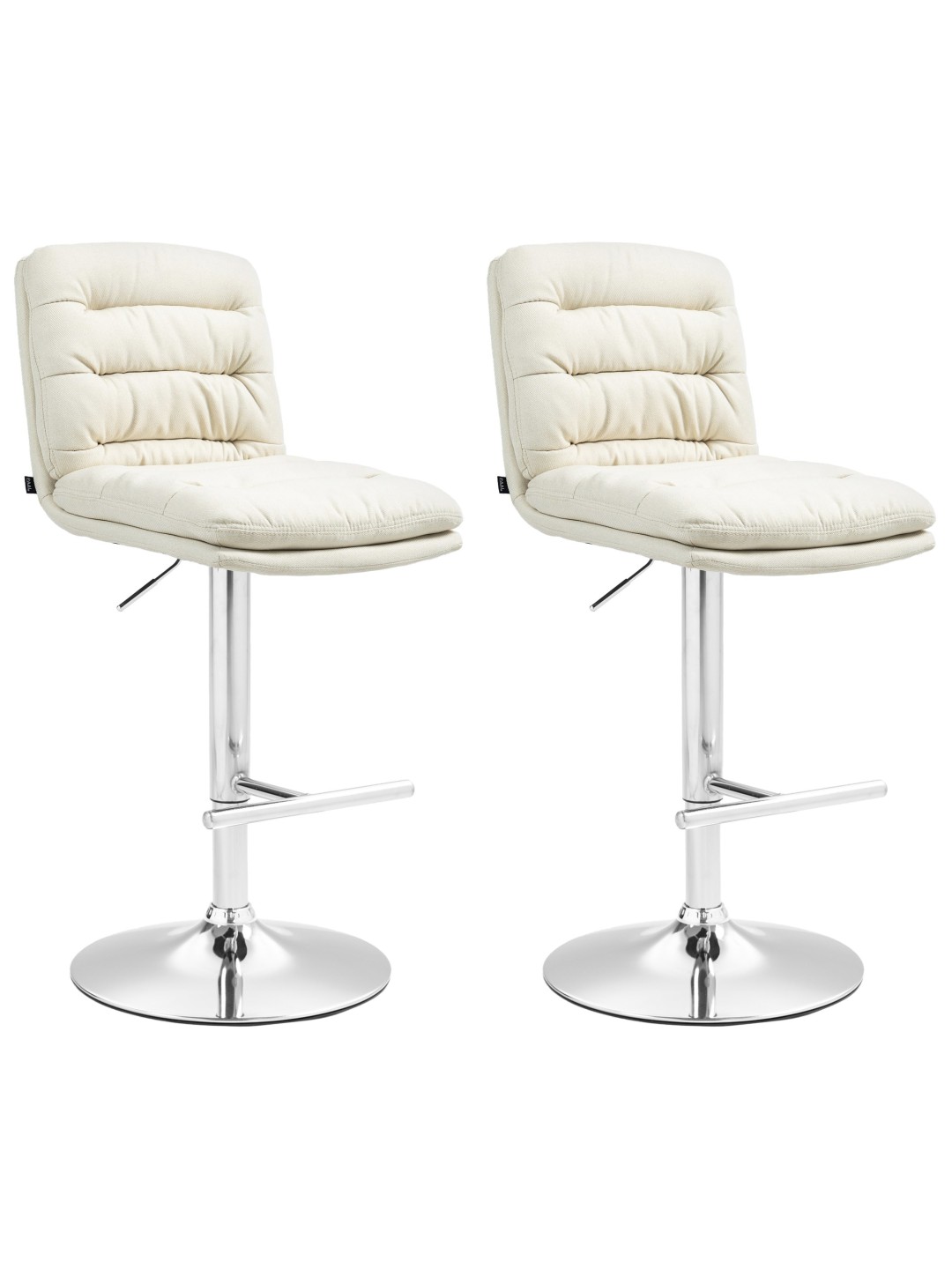 Lot de 2 tabourets de bar Damar tissu chrome, crème