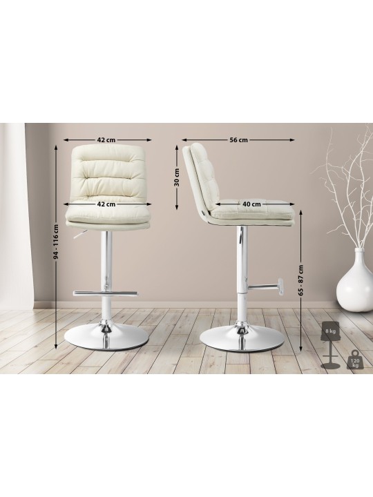 Lot de 2 tabourets de bar Damar tissu chrome, crème Lot de 2 tabourets de bar Damar tissu chrome, crème
