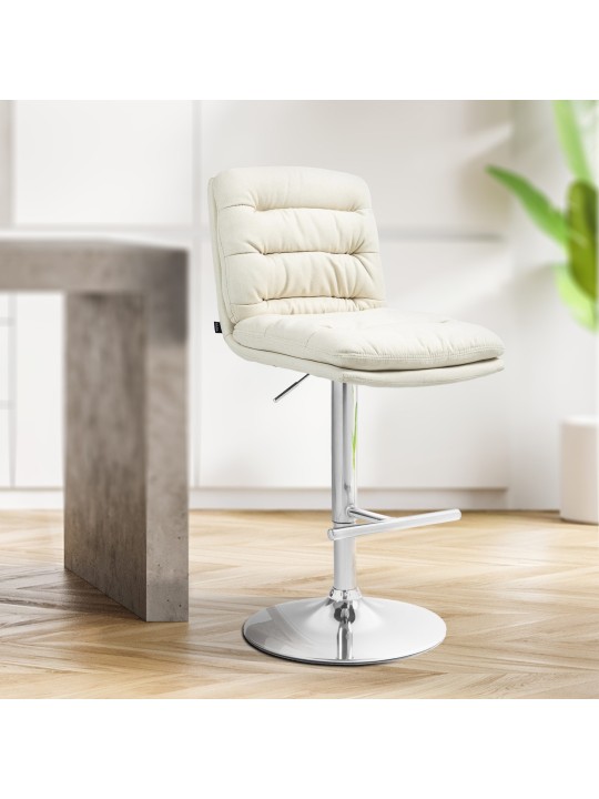 Lot de 2 tabourets de bar Damar tissu chrome, crème Lot de 2 tabourets de bar Damar tissu chrome, crème