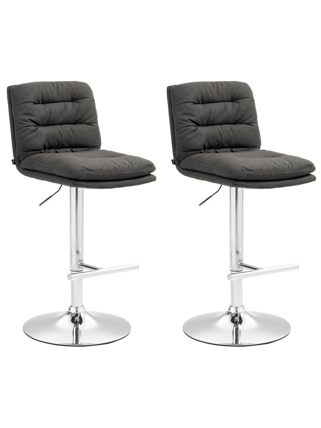 Lot de 2 tabourets de bar Damar tissu chrome, gris foncé