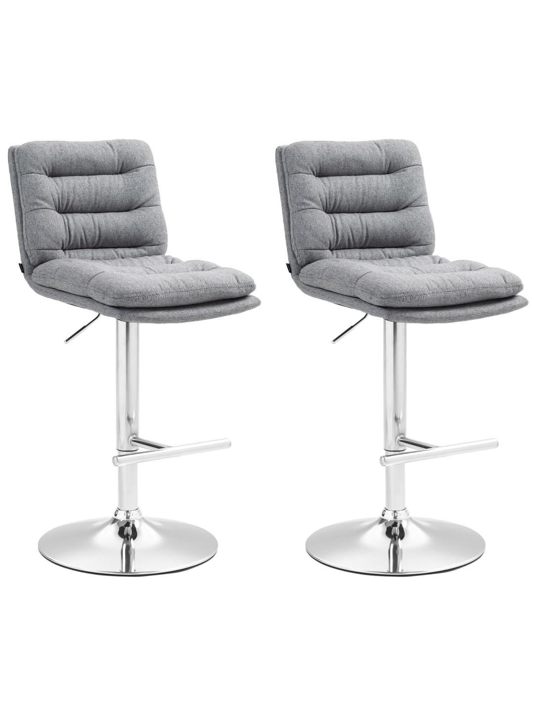 Lot de 2 tabourets de bar Damar tissu chrome, gris