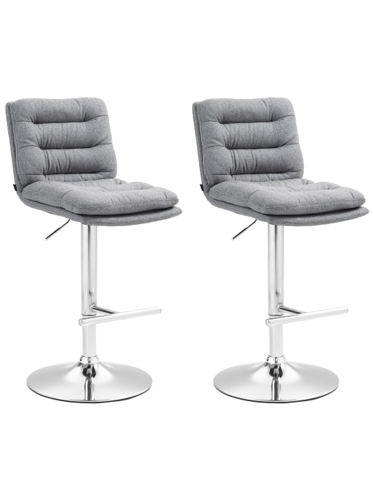 Lot de 2 tabourets de bar Damar tissu chrome, gris Lot de 2 tabourets de bar Damar tissu chrome, gris