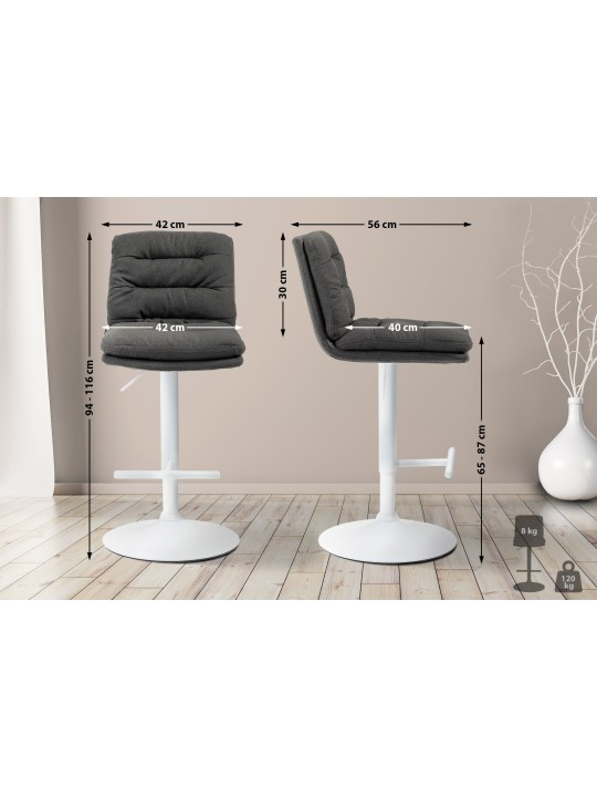 Lot de 2 tabourets de bar tissu Damar, gris foncé
