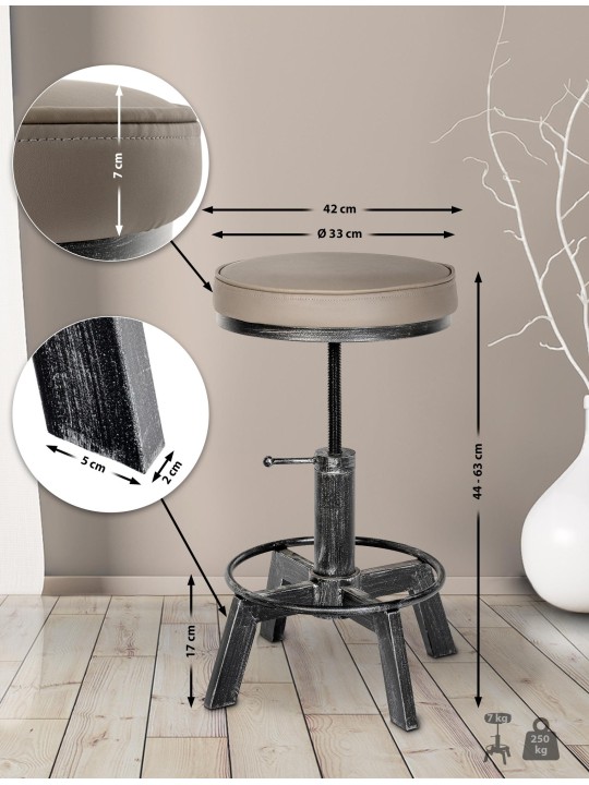 Tabouret Destin, argent antique