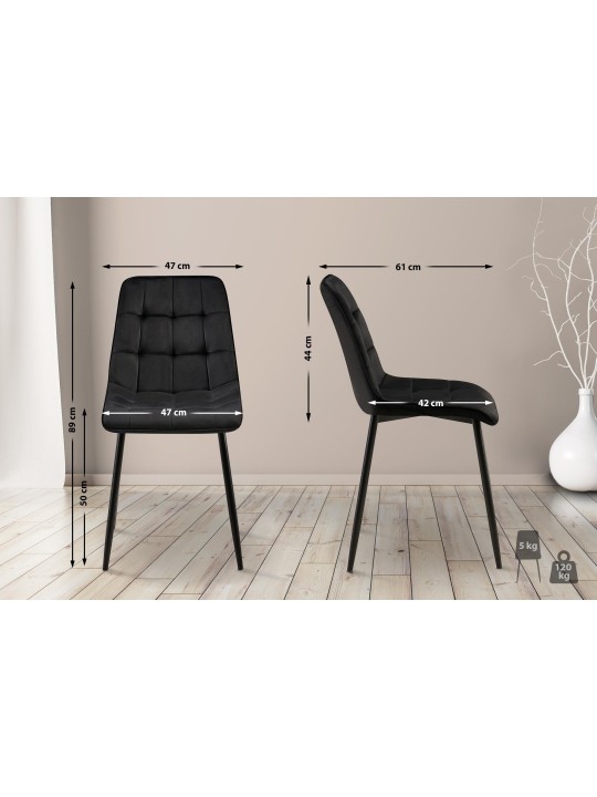 Chaise de salle à manger en velours Gifford, noir Chaise de salle à manger en velours Gifford, noir