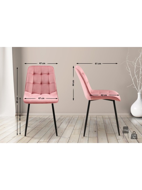 Chaise de salle à manger en velours Gifford, rose Chaise de salle à manger en velours Gifford, rose