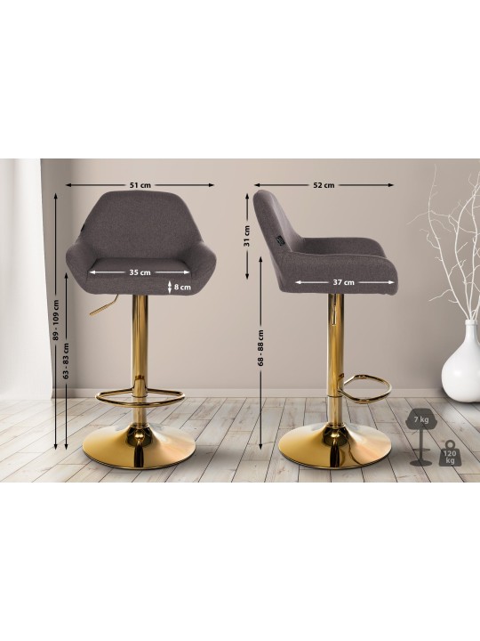 Lot de 2 Tabourets de Bar Braga Tissu Doré, gris foncé Lot de 2 Tabourets de Bar Braga Tissu Doré, gris foncé