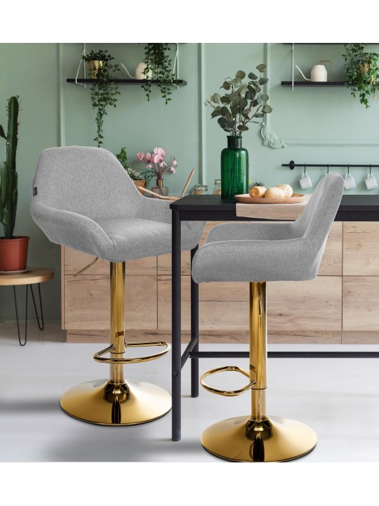 Lot de 2 Tabourets de Bar Braga Tissu Doré, gris Lot de 2 Tabourets de Bar Braga Tissu Doré, gris