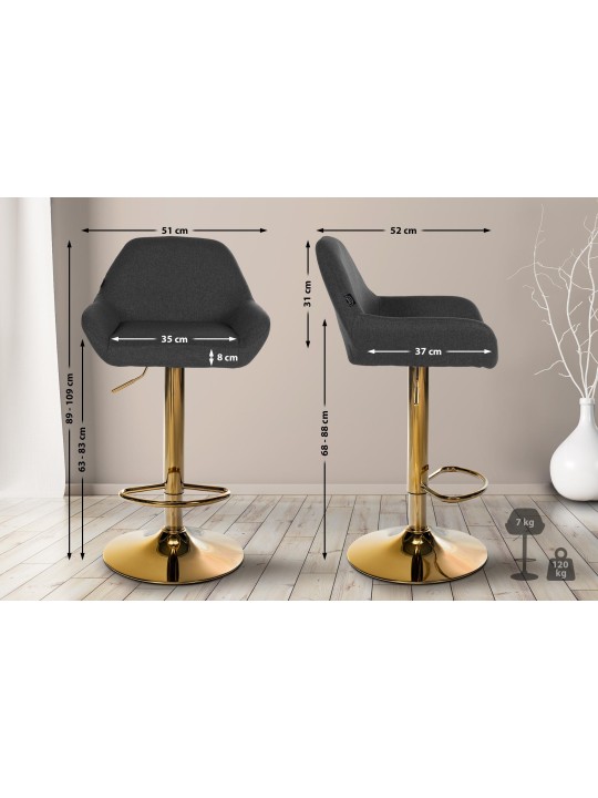 Lot de 2 Tabourets de Bar Braga Tissu Doré, noir