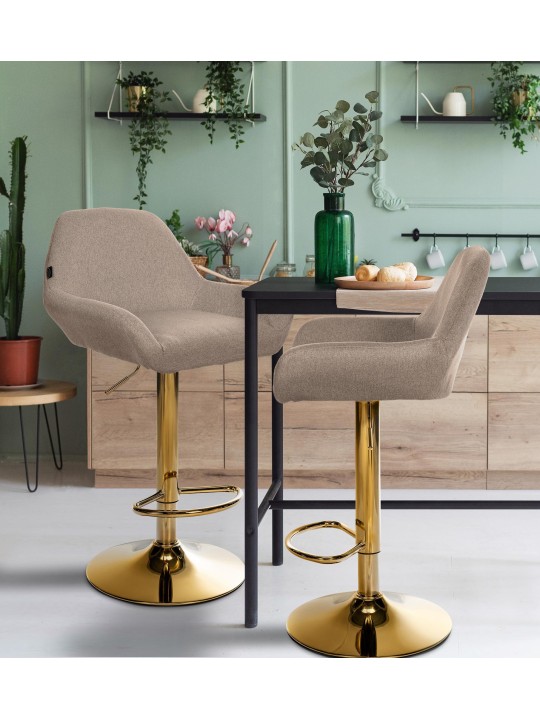 Lot de 2 Tabourets de Bar Braga Tissu Doré, taupe