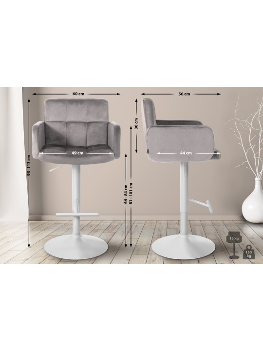 Tabouret de bar Los Angeles velours, gris