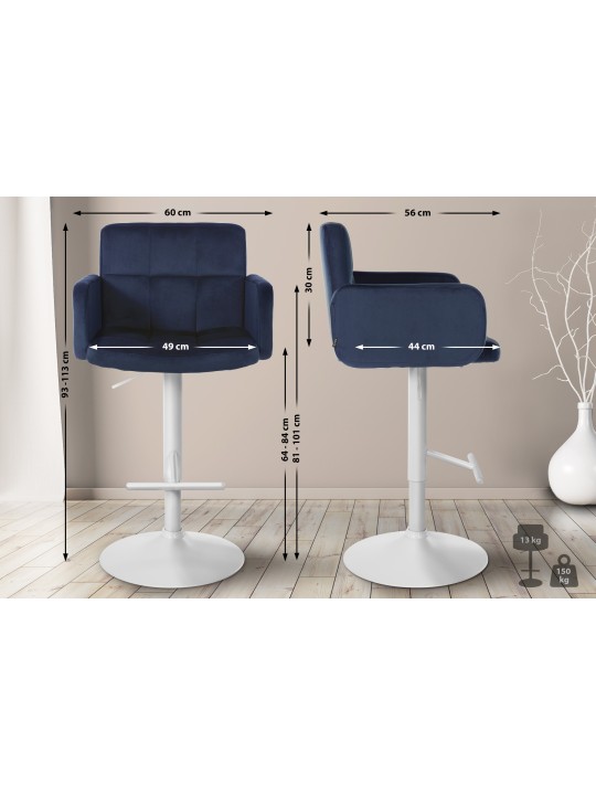 Tabouret de bar Los Angeles velours, bleu