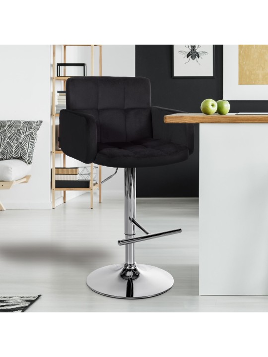 Tabouret de Bar Los Angeles Velours Chrome, noir