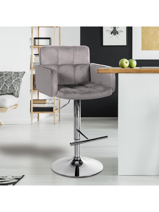 Tabouret de Bar Los Angeles Velours Chrome, gris Tabouret de Bar Los Angeles Velours Chrome, gris