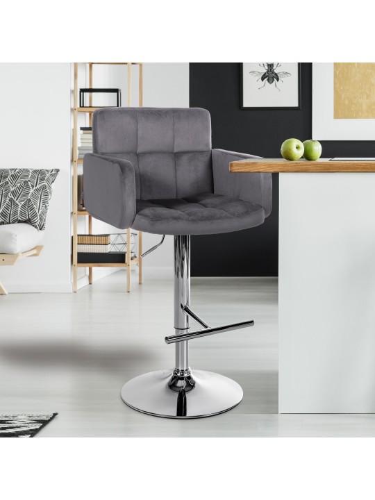 Tabouret de Bar Los Angeles Velours Chrome, gris foncé