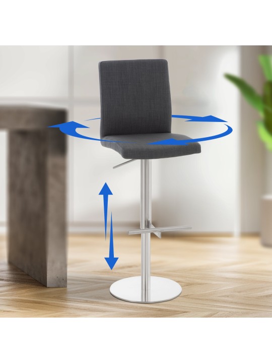 Tabouret de bar Cadiz tissu acier inoxydable, gris foncé Tabouret de bar Cadiz tissu acier inoxydable, gris foncé