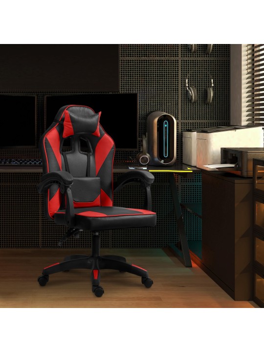 Chaise de bureau Orkney simili cuir, noir/rouge