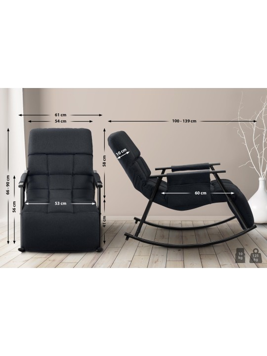 Fauteuil à bascule Cathy tissu, noir