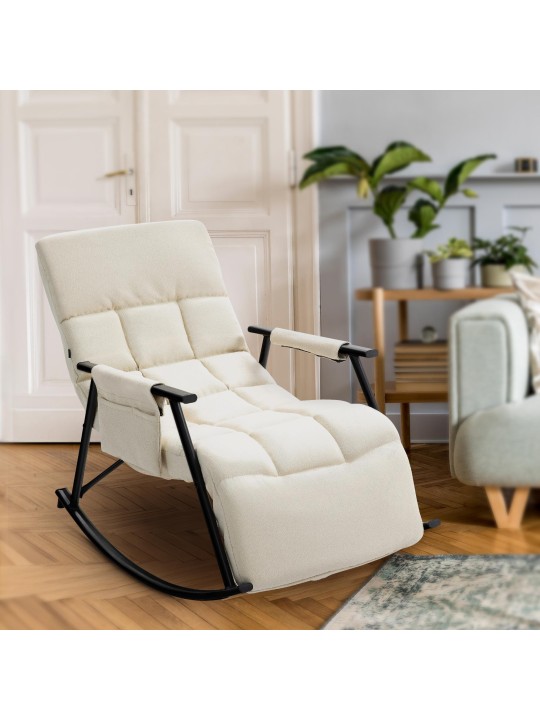 Fauteuil à bascule Cathy tissu, crème