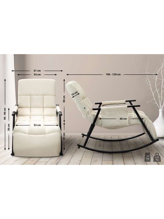 Fauteuil à bascule Cathy tissu, crème