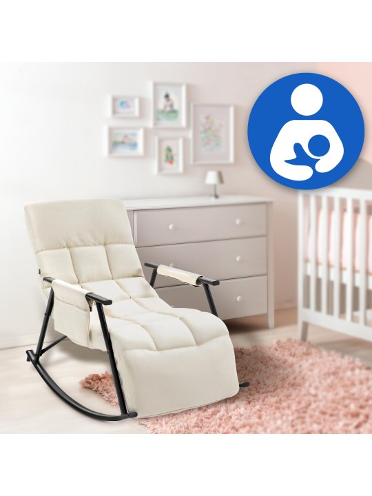 Fauteuil à bascule Cathy tissu, crème