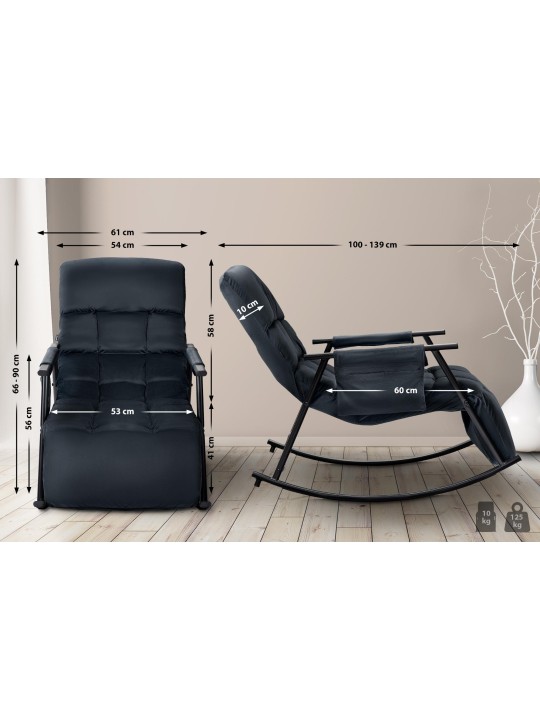 Rocking chair Cathy velours, noir