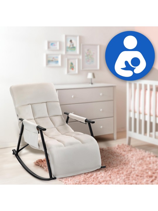 Rocking chair Cathy velours, crème