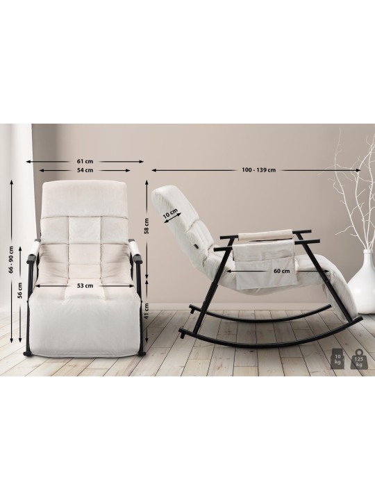 Rocking chair Cathy velours, crème