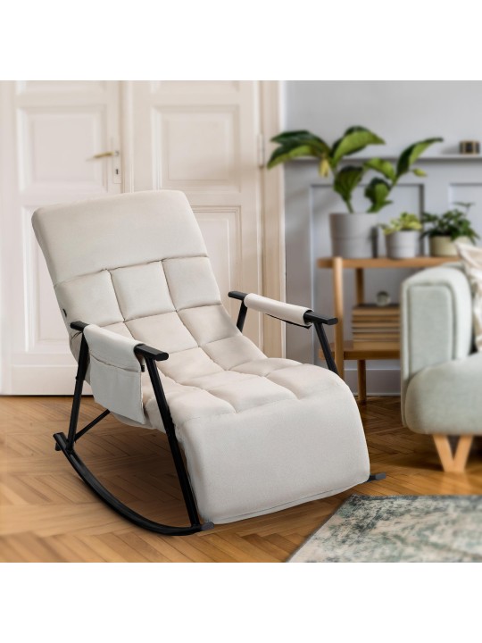 Rocking chair Cathy velours, crème