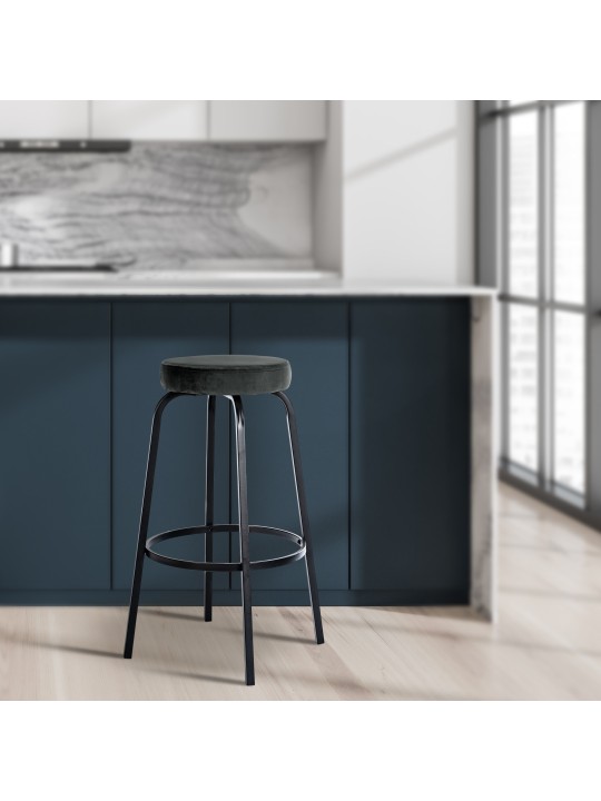 Tabouret de bar Kamari velours, gris foncé