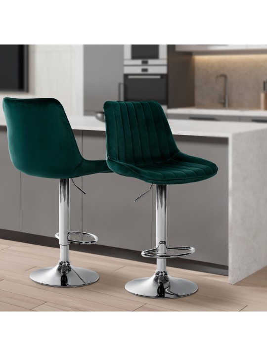 Tabouret de bar Toni velours chrome, vert