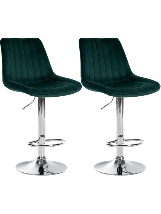 Lot de 2 tabourets de bar Toni velours chrome, vert