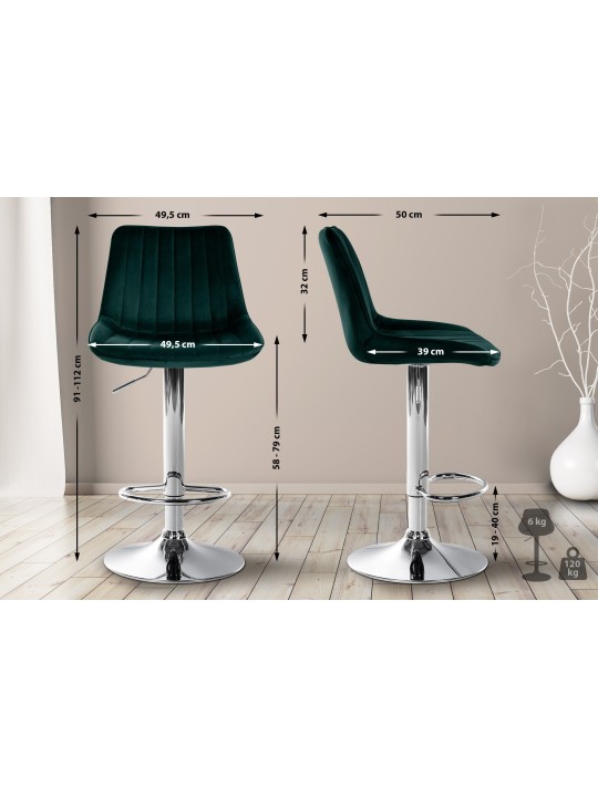 Lot de 2 tabourets de bar Toni velours chrome, vert