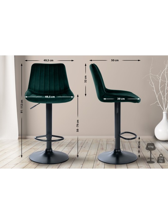 Lot de 2 tabourets de bar Toni velours, vert