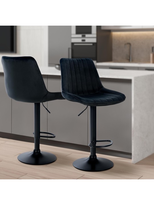 Tabouret de bar Toni velours, noir