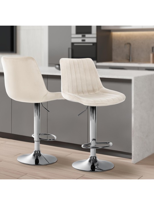 Tabouret de bar Toni velours chrome, crème Tabouret de bar Toni velours chrome, crème