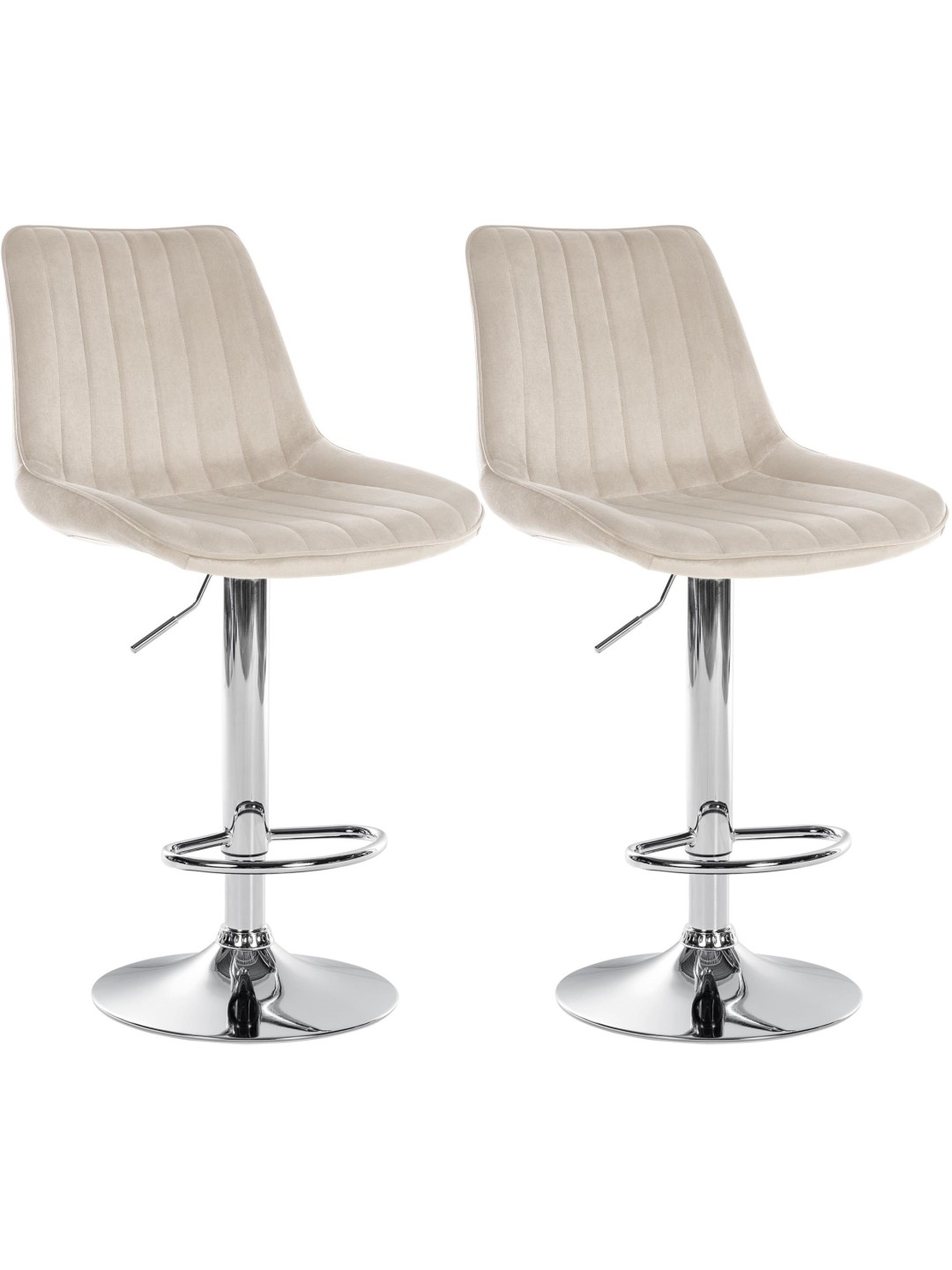 Lot de 2 tabourets de bar Toni velours chrome, crème