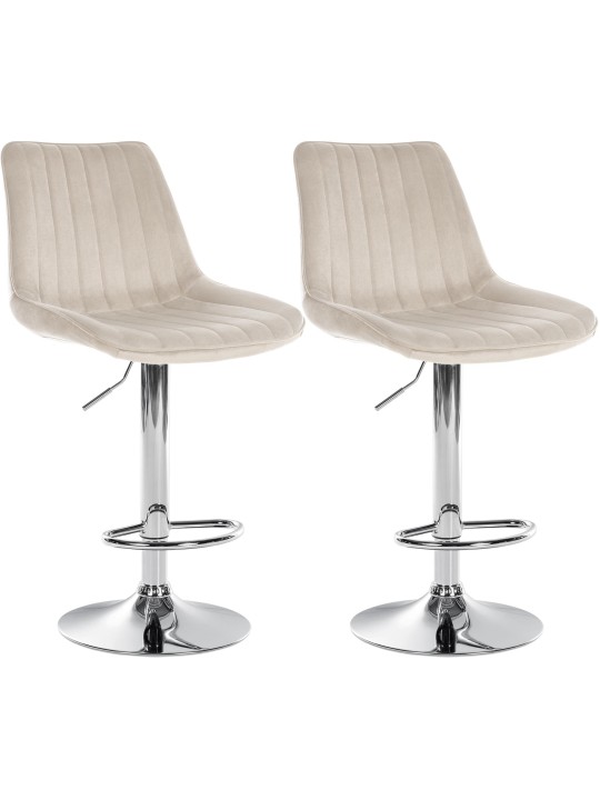 Lot de 2 tabourets de bar Toni velours chrome, crème Lot de 2 tabourets de bar Toni velours chrome, crème