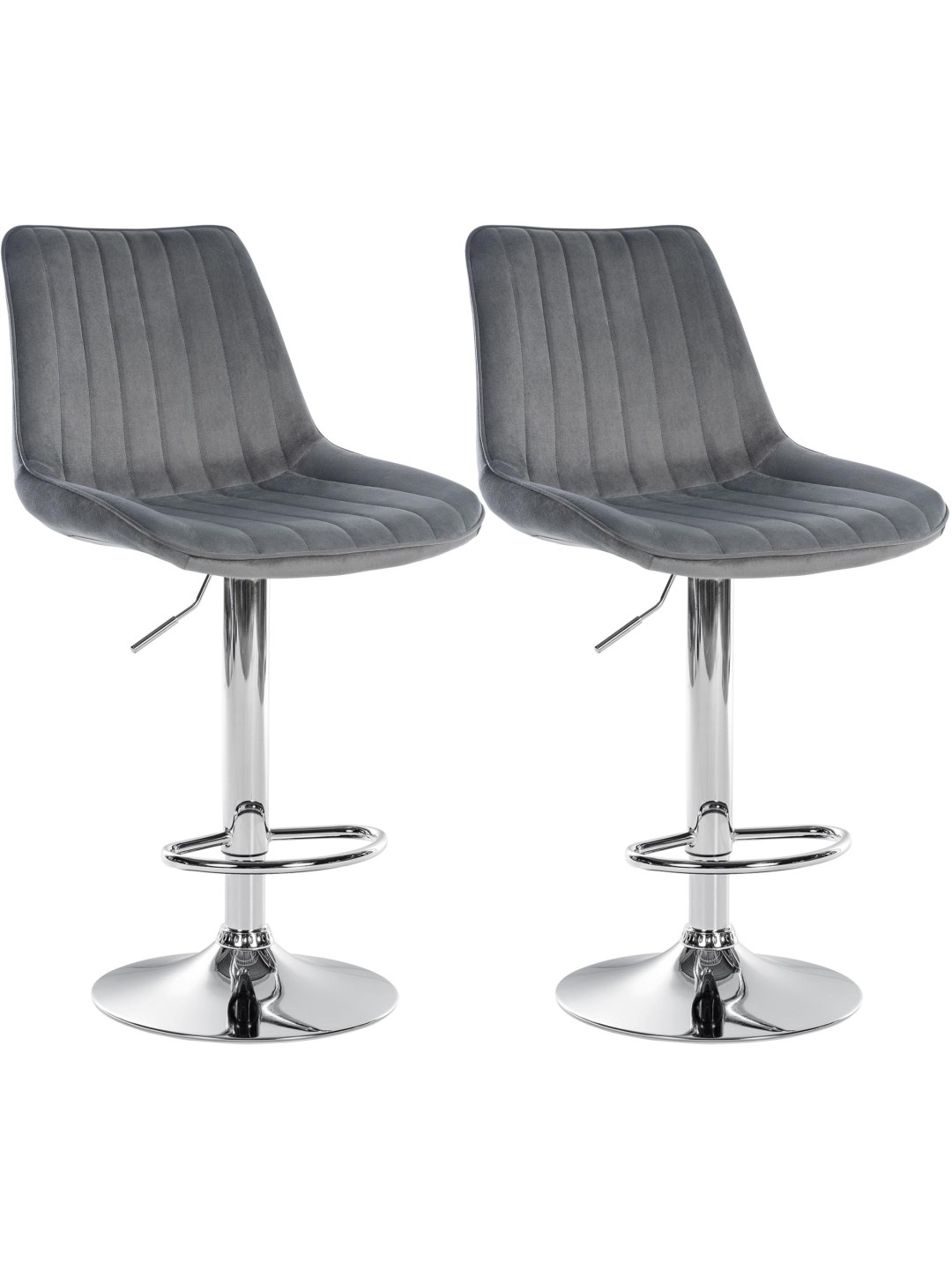 Lot de 2 tabourets de bar Toni velours chrome, gris foncé