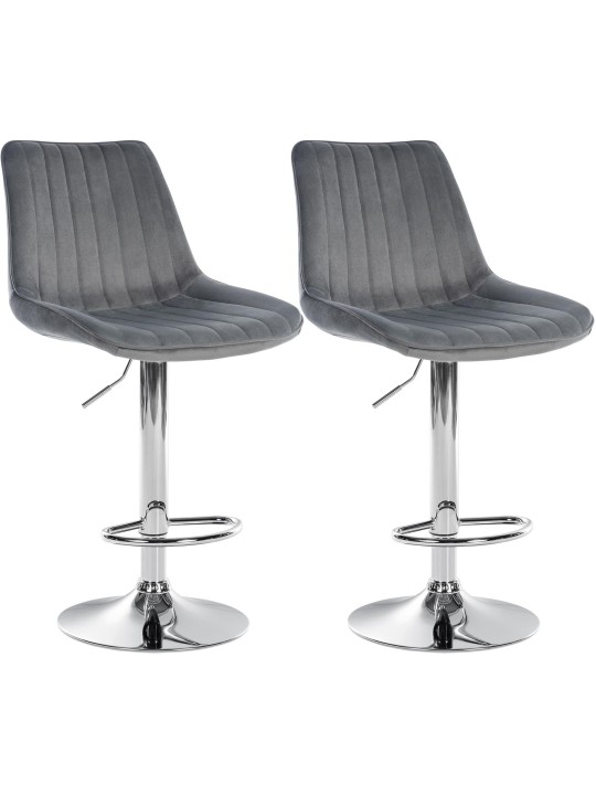 Lot de 2 tabourets de bar Toni velours chrome, gris foncé