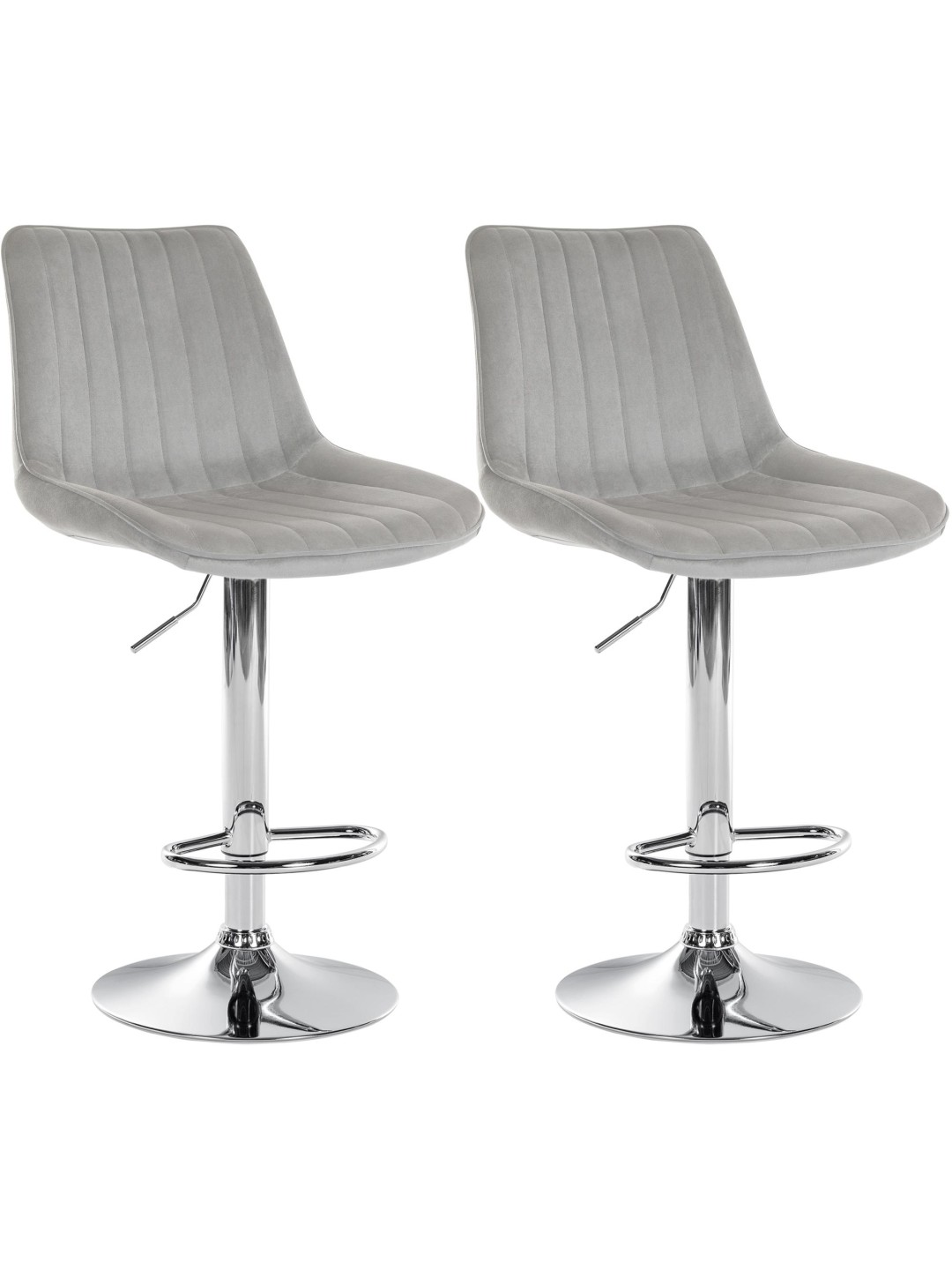 Lot de 2 tabourets de bar Toni velours chrome, gris