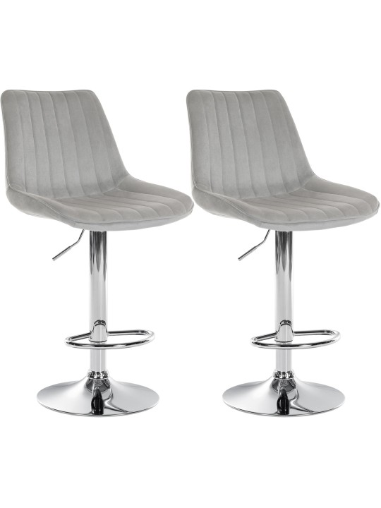 Lot de 2 tabourets de bar Toni velours chrome, gris