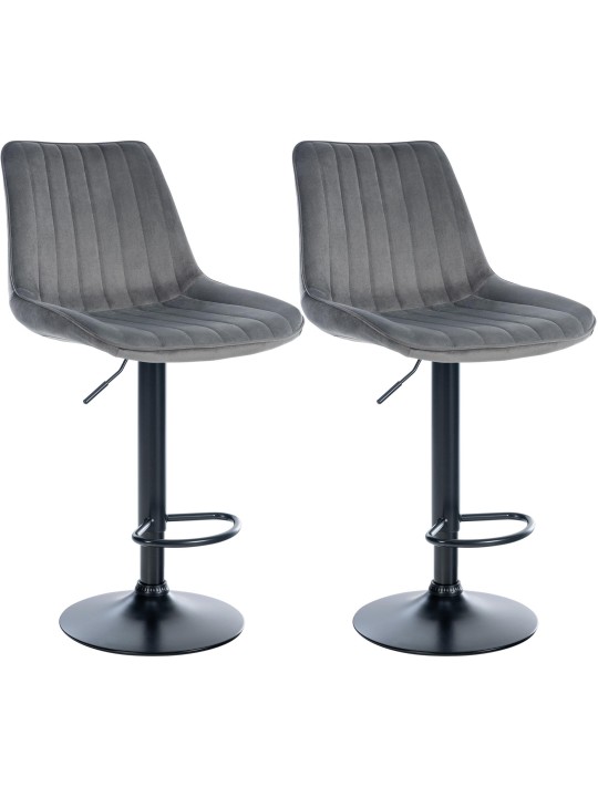 Lot de 2 tabourets de bar Toni velours, gris foncé