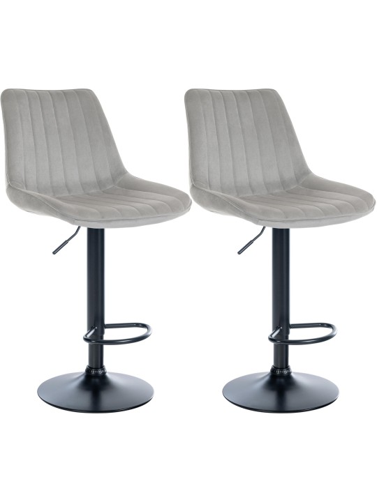 Lot de 2 tabourets de bar Toni velours, gris