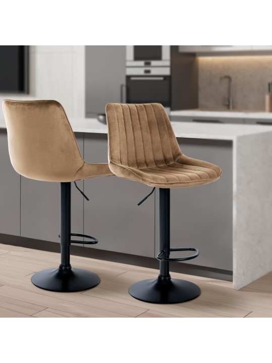 Lot de 2 tabourets de bar Toni velours, brun