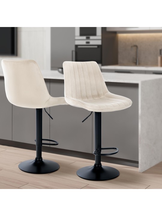 Lot de 2 tabourets de bar Toni velours, crème